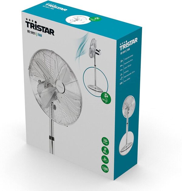 Ventilatore a Piantana TRISTAR potenza 50 W, 18/8 Stainless colore Argento cod: VE-5951 - immagine 4