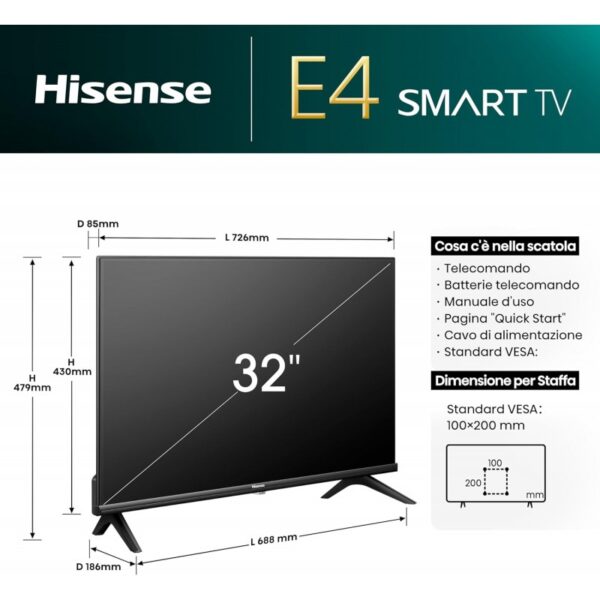 Smart Led Tv HISENSE 32" HD Ready Vidaa Mod: 32E43NT - immagine 2