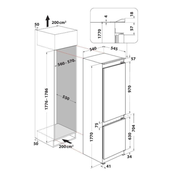 Frigorifero WHIRLPOOL Combinato da Incasso Total No Frost Classe A++ Capacità Lorda 250 Litri cod: WHC18 T132 - immagine 3