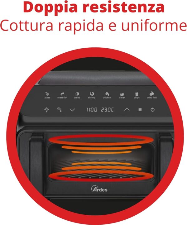 Friggitrice Ad Aria ARDES Potenza 2000 W 10 Litri XXL colore Nero Cod: ARFRYA09GP - immagine 3