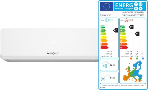 Climatizzatore DIGIQUEST 12000BTU V4/V5 A+++/ A++ Inverter WI-FI CLIMA00057/63