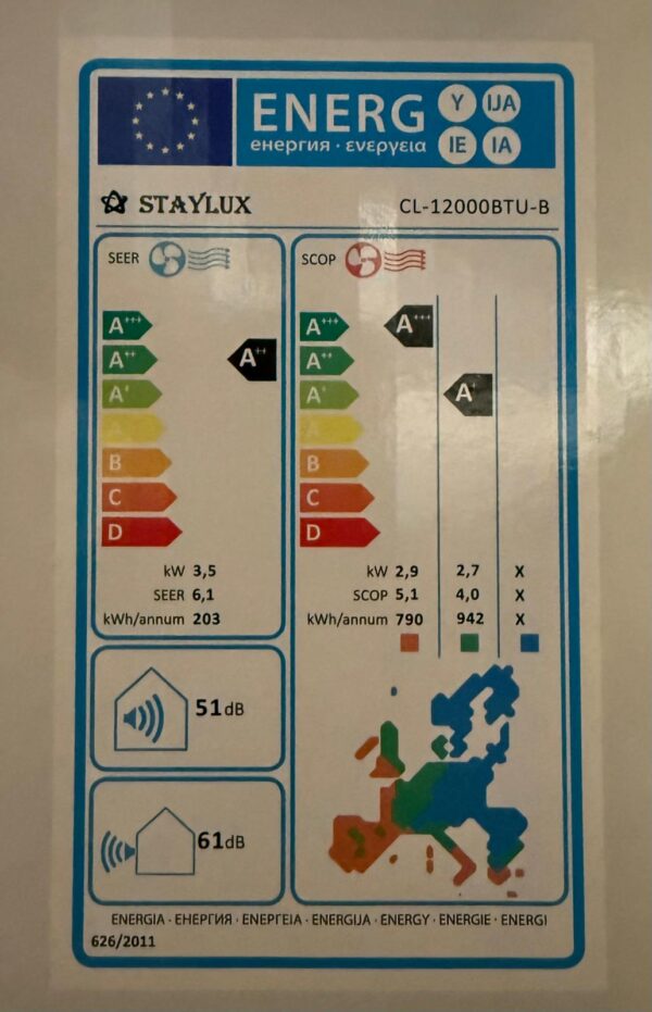 Clima STAYLUX Fisso MonoSplit 12000 BTU Classe A++ / A+ Inverter CL-12000BTU-B - immagine 2