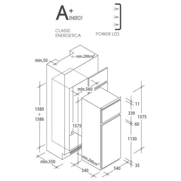 Frigorifero CANDY Doppia Porta Da Incasso Statico Classe Energetica A+ Cod. CFBD2650E/1 - immagine 3